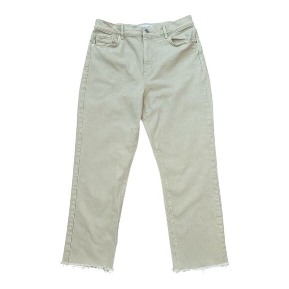 LOFT The High Waist Straight Crop Jeans Size 10 Womens Beige Raw Hem Denim Boho - Picture 13 of 14